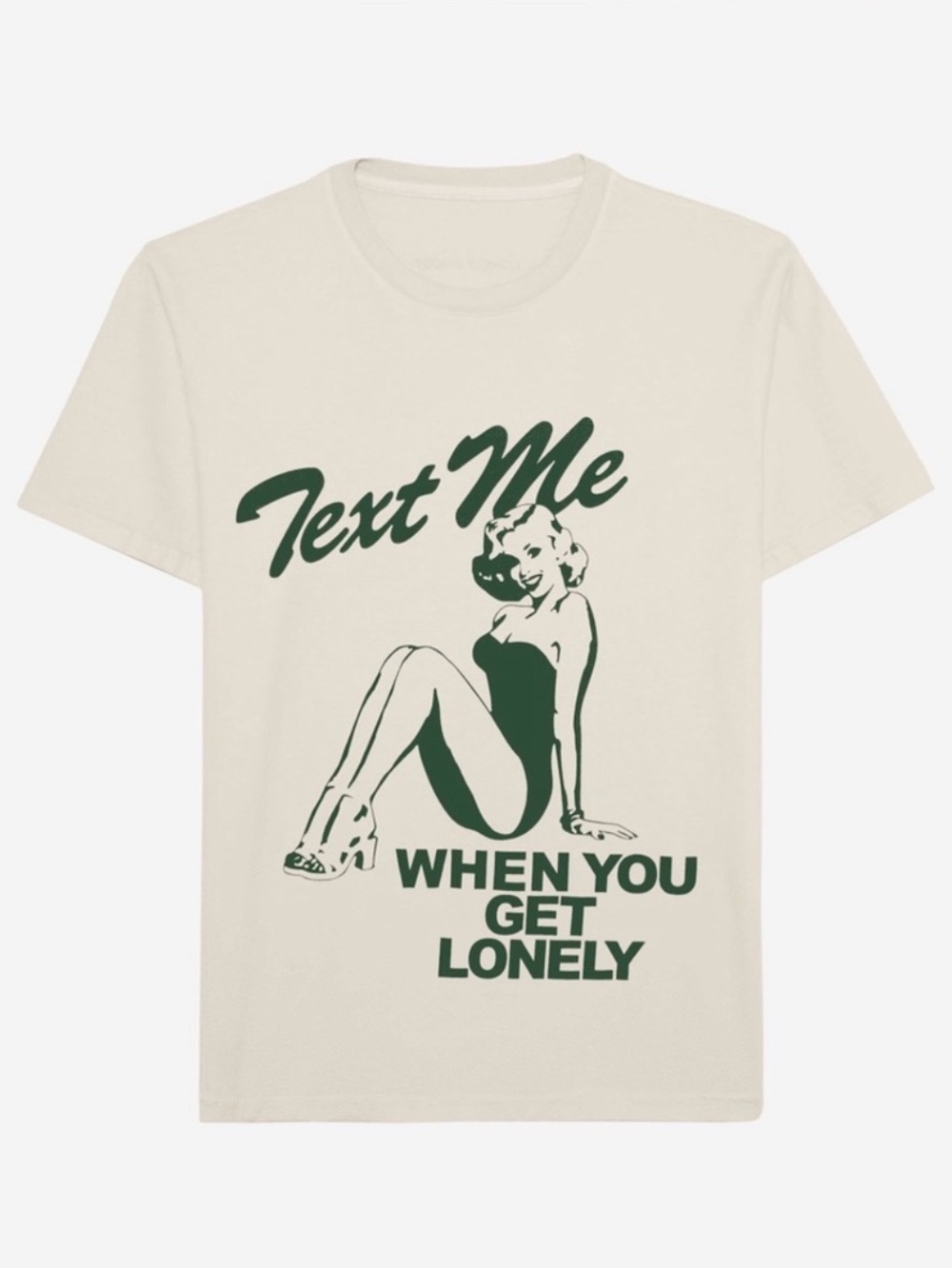 Lonely Ghost *Flawed Text Me When You Get Lonely Graphic Pinup Tee, Beige – XL